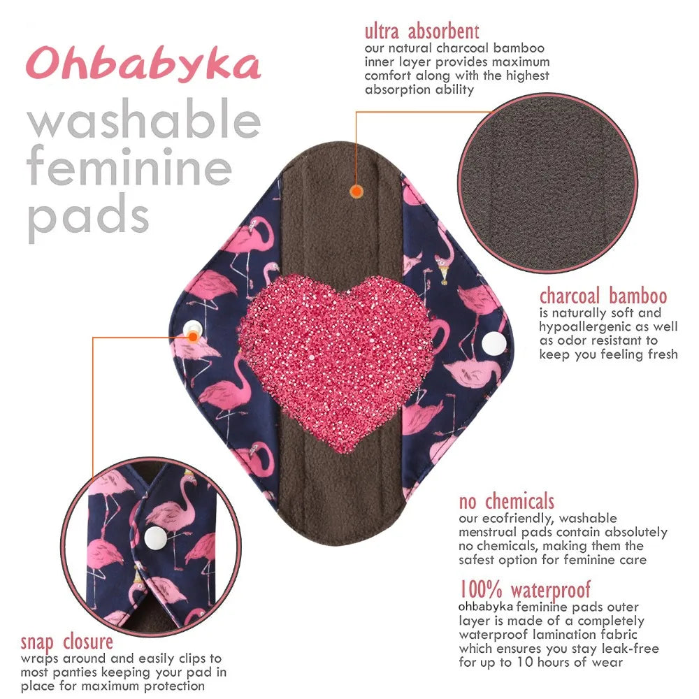 8pcs/Set 7pcs Cloth Menstrual Pad Mama Sanitary Reusable Soft Washable Charcoal Period Napkins +1pc Bonus Free Mini Wet Bag