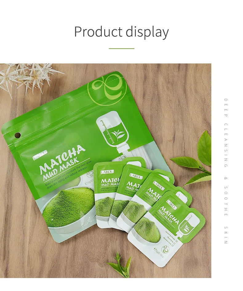 LAIKOU 7pcs Matcha Green Clay Mud Face Mask Night Facial Packs Dark Circle Moisturize Mask for Facecare