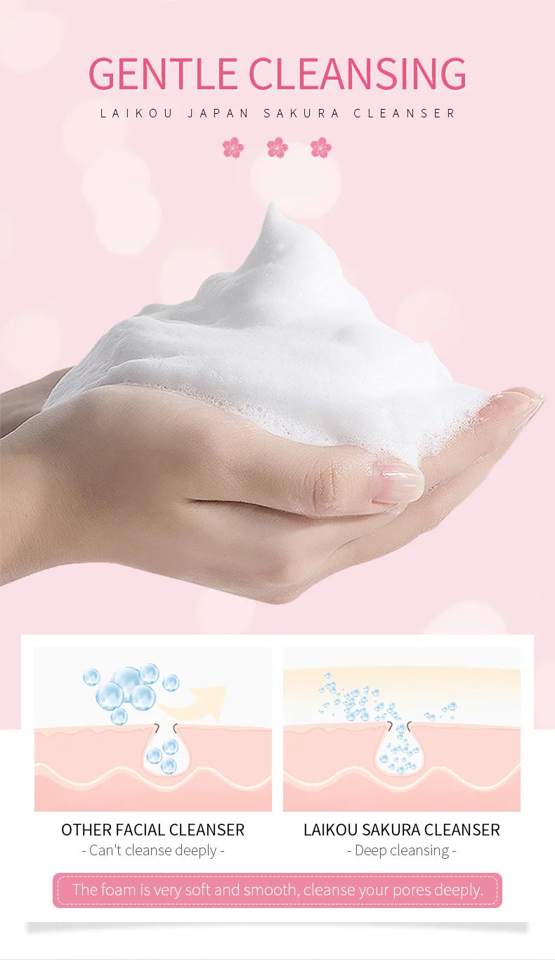 LAlKOU Japan Sakura Gentle Cleansing Facial Cleanser Shrink Pores Deep Clean Oil Control Remove Blackhead Moisturizing Skin Care