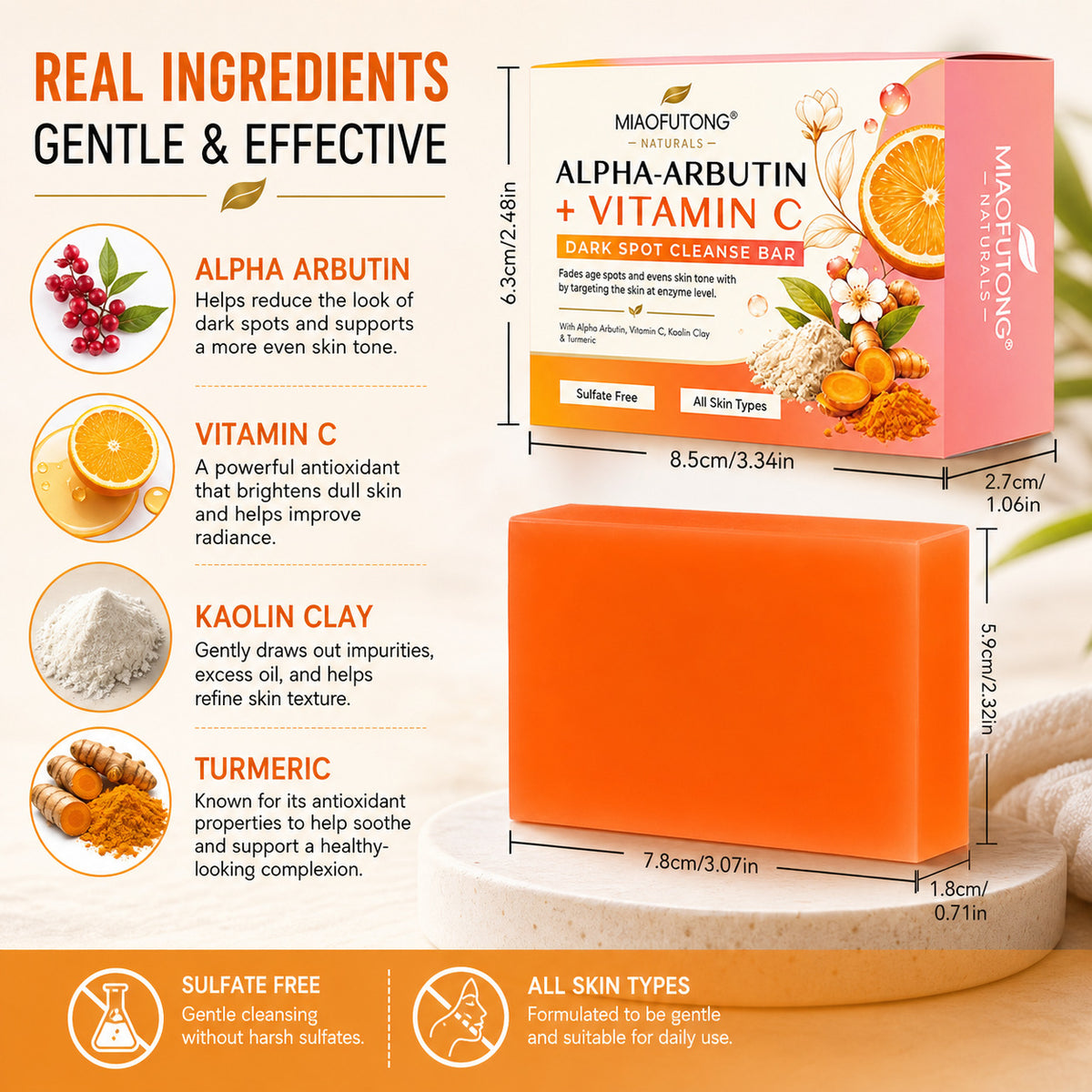 RDQCTQ 1pcs Turmeric Natural Bar Soap, Lemon Kojic Acid Soap, Shower and Facial Soap -No Harsh Ingredients 100g