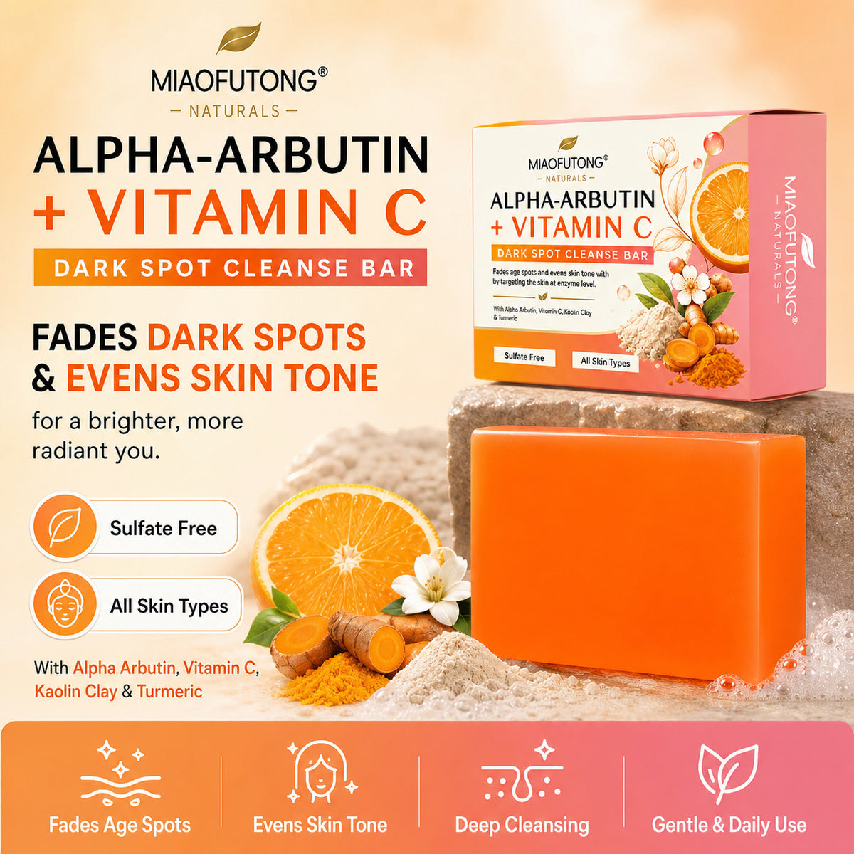 RDQCTQ 1pcs Turmeric Natural Bar Soap, Lemon Kojic Acid Soap, Shower and Facial Soap -No Harsh Ingredients 100g