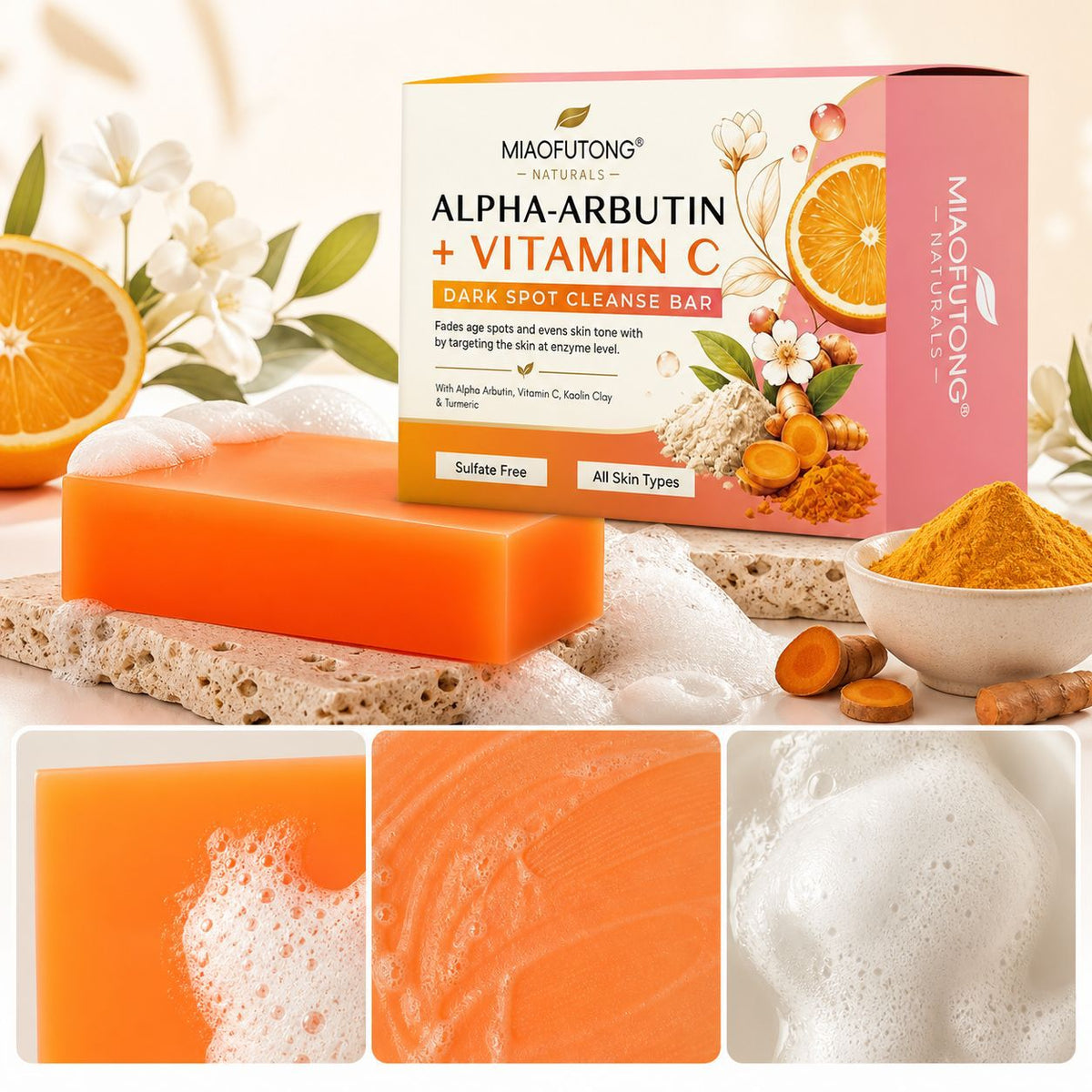 RDQCTQ 1pcs Turmeric Natural Bar Soap, Lemon Kojic Acid Soap, Shower and Facial Soap -No Harsh Ingredients 100g
