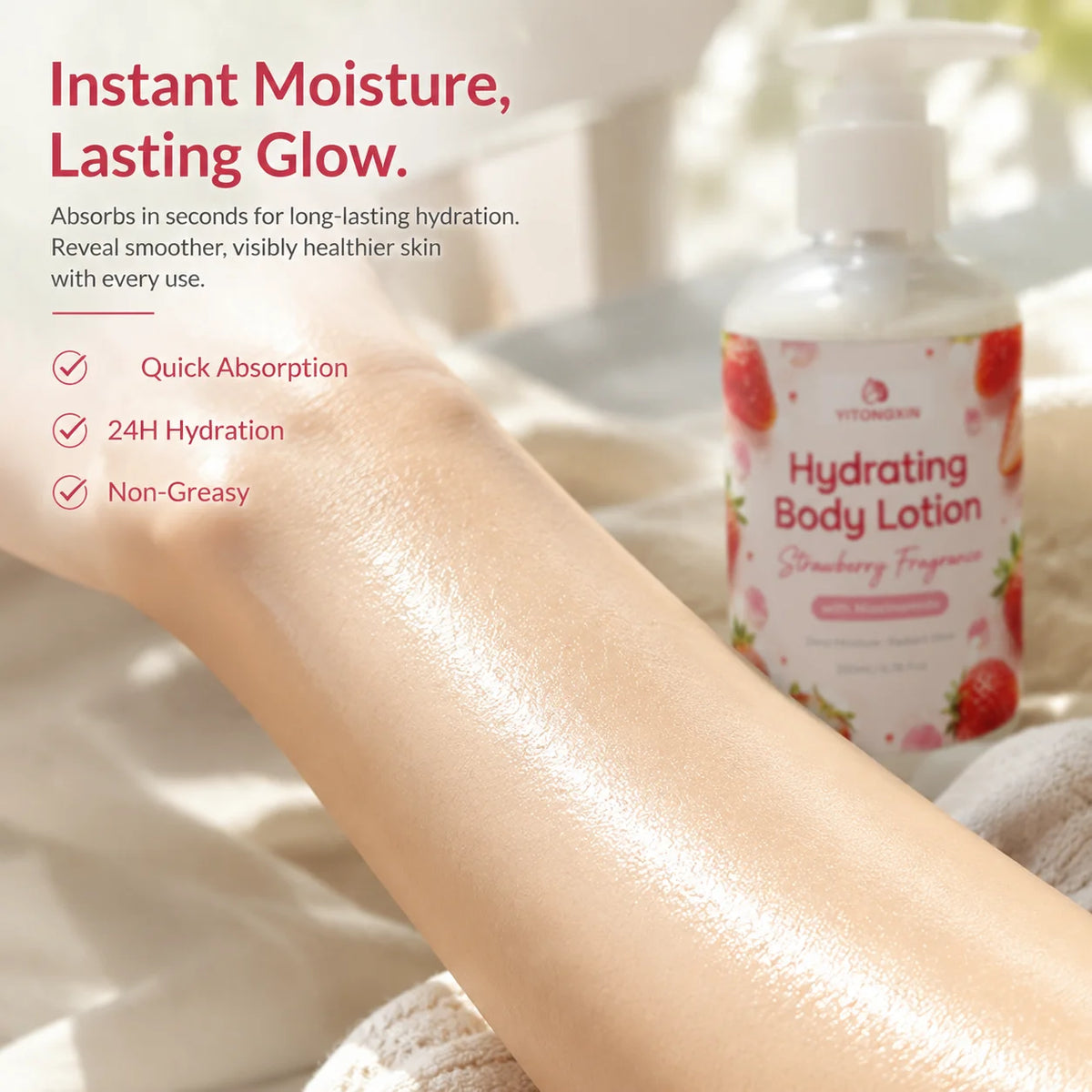 Strawberry Fragrance Body Lotion with Niacinamide, Deep Hydration & Softens Rough Keratin for Glowing Skin 200ml