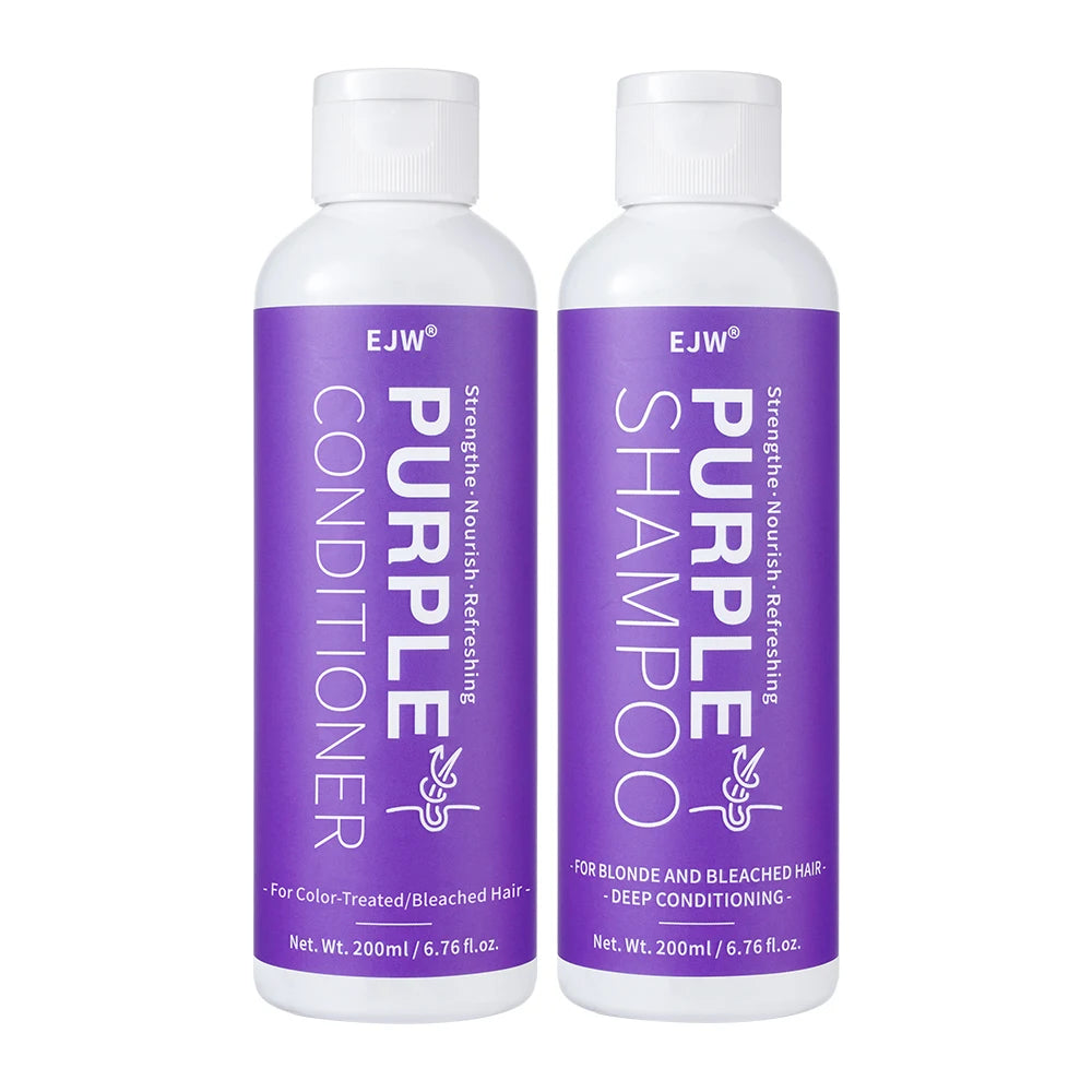 EJW Purple Shampoo & Conditioner Set, Purple Color Depositing Shampoo for Blondes,Bleached & Grey Hair,Enhances Shine & Brightn