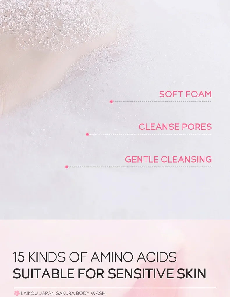 LAIKOU Sakura Shower Gel Long Moisturizing Smooth Long Lasting Fragrance Gentle Foam Body Cleansing Bath Product 100ml