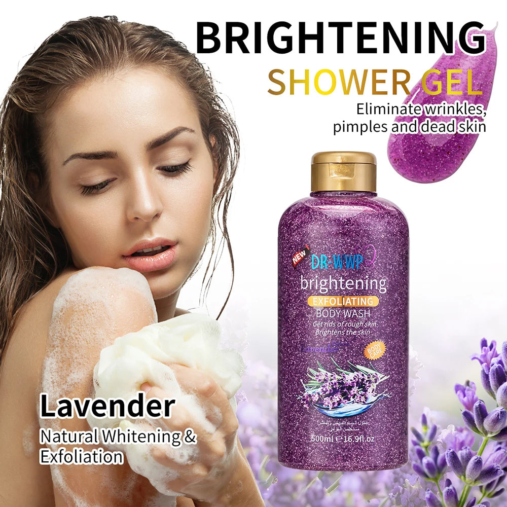 Rose Lavender Kojic Acid AHA Shower Gel Deep Cleansing Brighten Skin Scrub Body Wash Exfoliator Body Care Fragrance Skincare