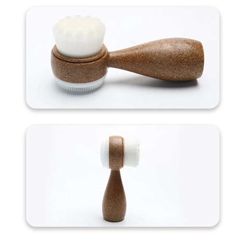 Coconut Shred Handle Double-Sided Facial Cleanser Brush Blackhead Pore Cleaner Exfoliating Beauty Tool