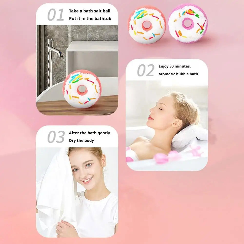 Donut Shaped Bath Salt with Moisturizing Oil, Fizzy Effervescent Bath Salt Ball for Relaxation, Skin Care Gift for Women
