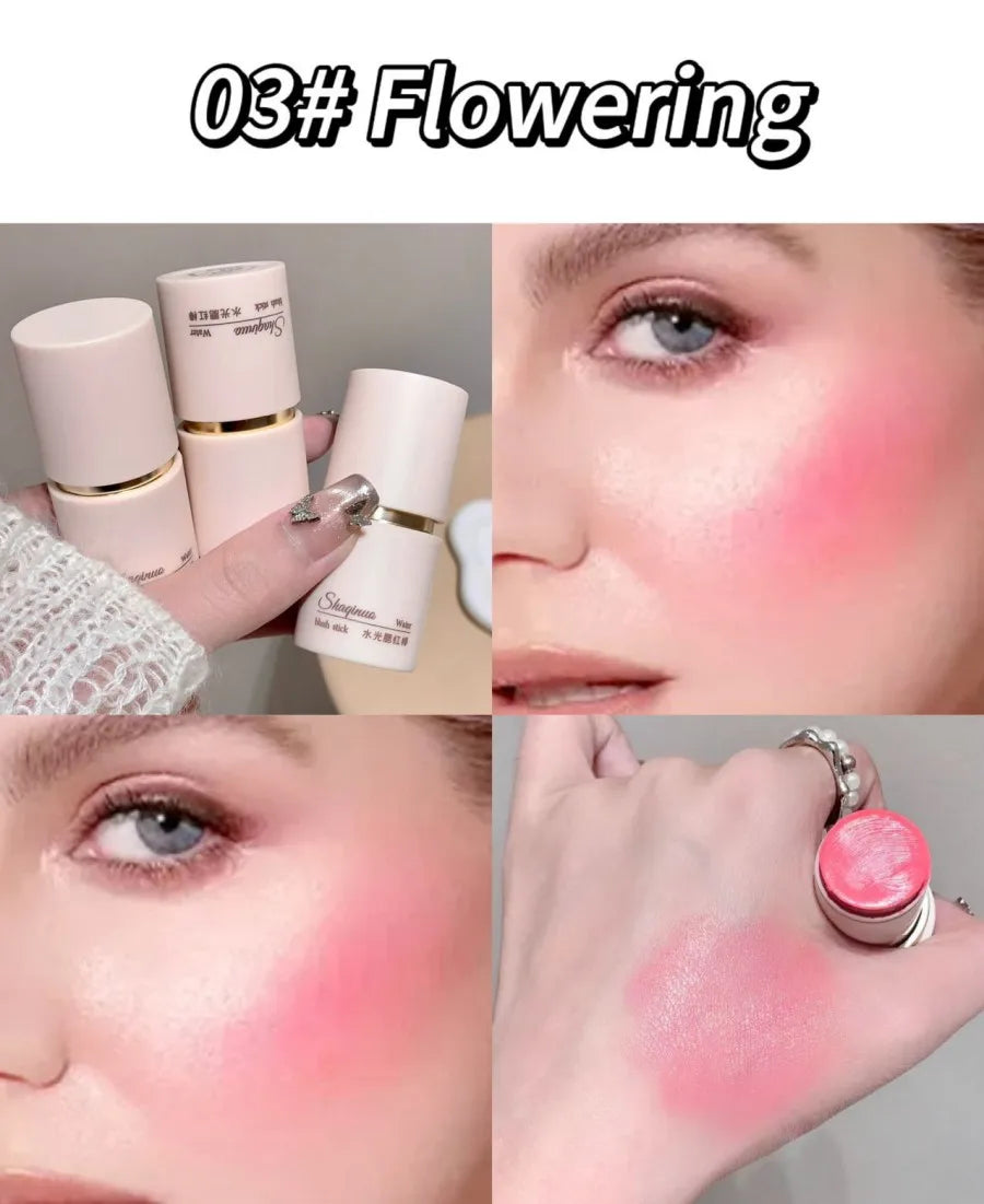 SHAQINUO Cream Blush Stick - Watery Glow, Long-Lasting, Natural Tint, Korean-Style Cheek Makeup for Fresh Look