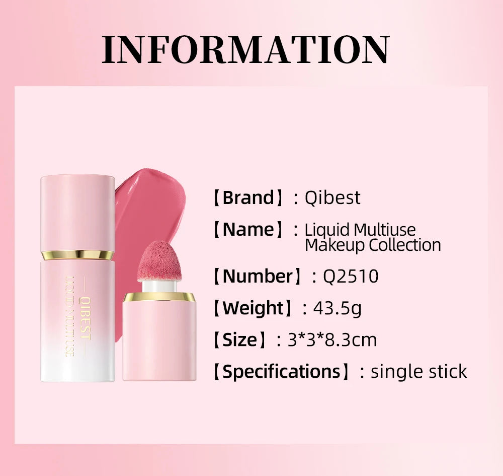 QIBEST Matte Face Liquid Blusher Smooth Cheek Eye Blush Highlighter Multi-Use Stick Rouge Lasting Liquid Contour Bronzer Makeup