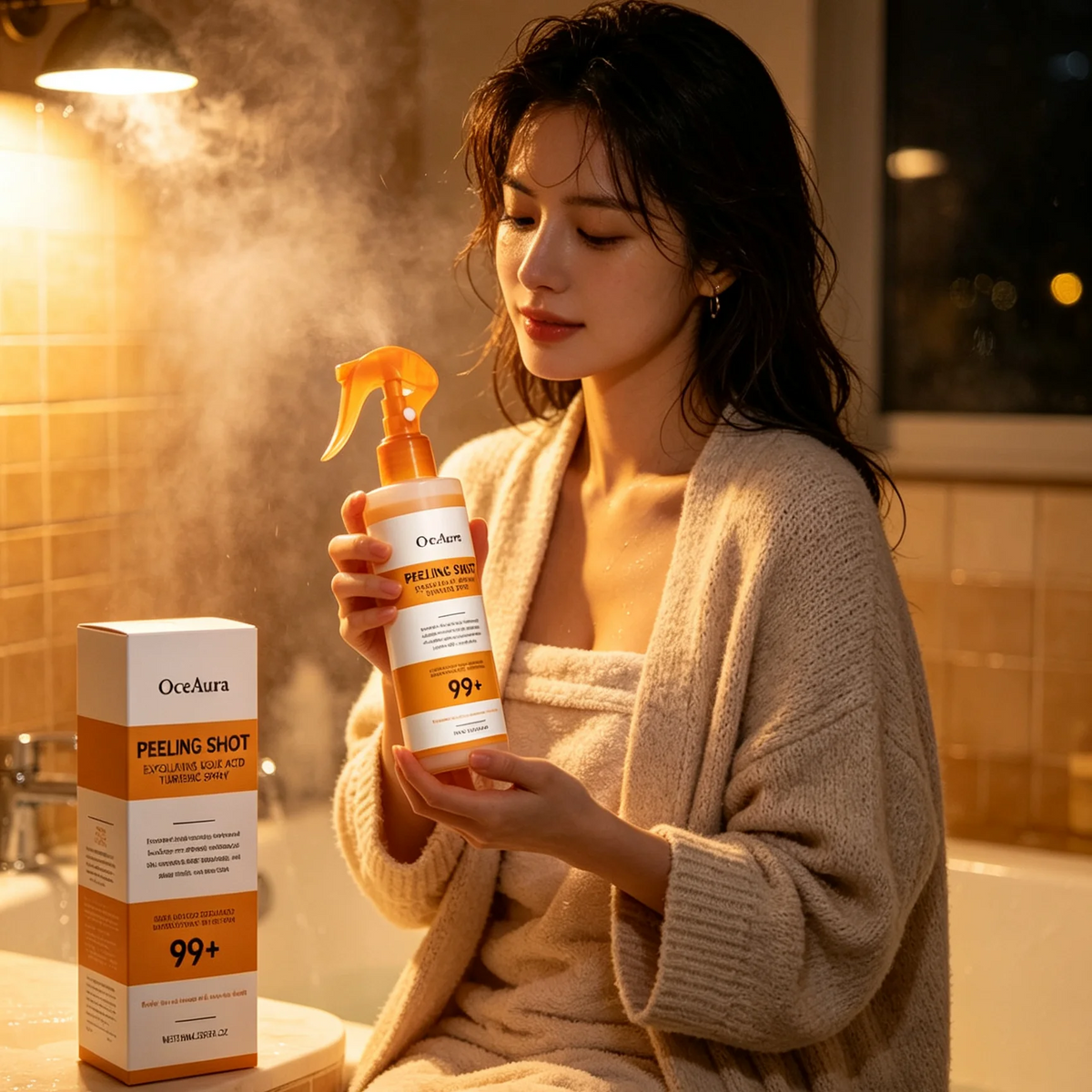 OceAura Peel Shot Kojic Acid Turmeric Spray Exfoliate Skin Care Dead Skin Remover Improve Uneven Looking Exfoliating Spray 100ml