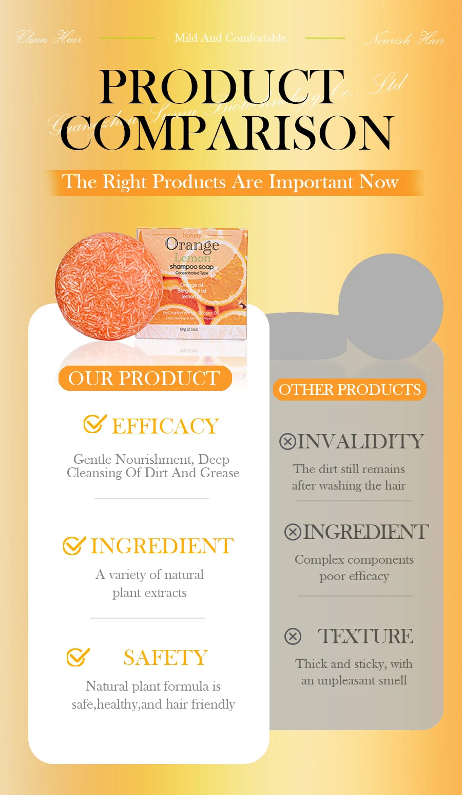 60g Natural XF Organic Sweet Orange Extract Shampoo Bar Moisturizing Strong Cleaning Solid Shampoo