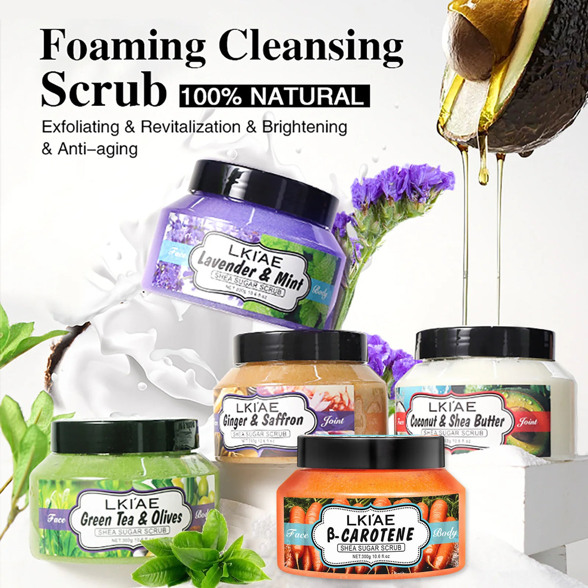 LKIAE Exfoliating Body Scrub for Women, Brightening, Soften Rough Elbows, Knees, Body Polish for Even Tone Glowing Skin, 300ml