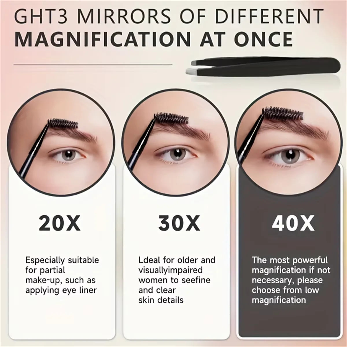 10X/30X//40X Magnifying Mirror, Hand Mirror with Handle, Double Sided Hand Mirror with 30X/1X Magnification Mirror