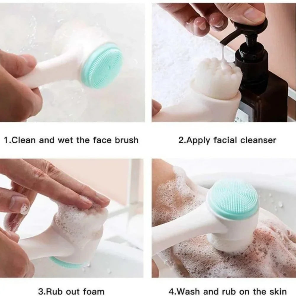 3D Double‑Sided Silicone Facial Cleansing Brush Soft Bristles Face Washing Tool Gentle Skin Exfoliator Massager For Pore Clean