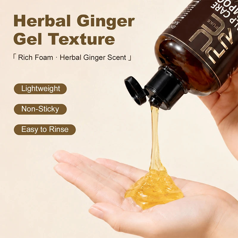 PURC 300ml 5 In 1 Instant Coloring Shampoo Natural Ginger Herbal Shampoo for Men Women Promote Hair Growth and Deeply Nourish
