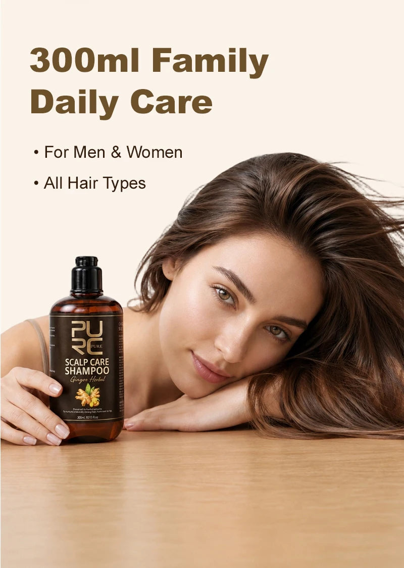 PURC 300ml 5 In 1 Instant Coloring Shampoo Natural Ginger Herbal Shampoo for Men Women Promote Hair Growth and Deeply Nourish