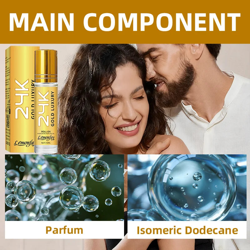 Lemonfay 24K Gold Luxury Pheromone Perfume Oil - 15ml Roll-On, Long-Lasting Portable Fragrance for Men & Women