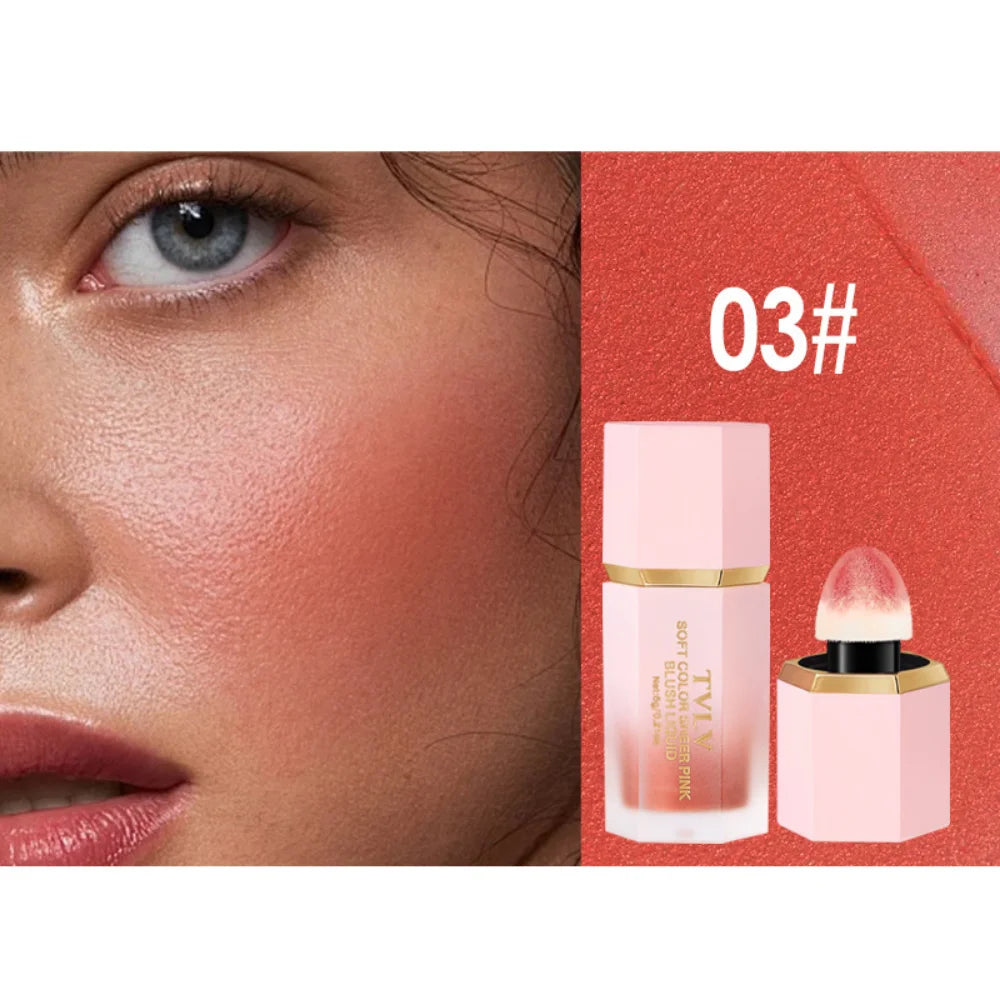 TVLV Velvet Liquid Blush Matte Sponge Head Blusher Natural Lasting Brighten Facial Contour Blush Tint Makeup