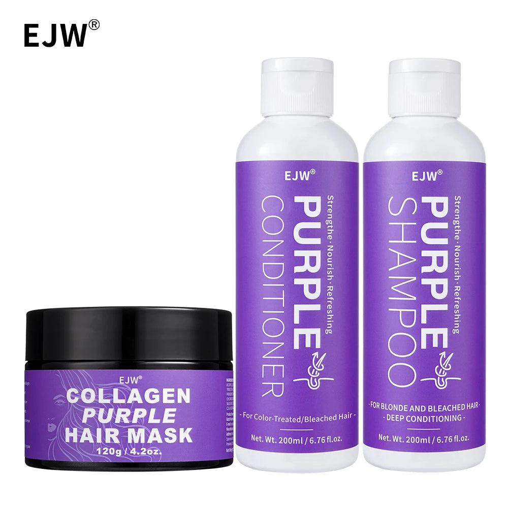 EJW Purple Shampoo & Conditioner Set, Purple Color Depositing Shampoo for Blondes,Bleached & Grey Hair,Enhances Shine & Brightn