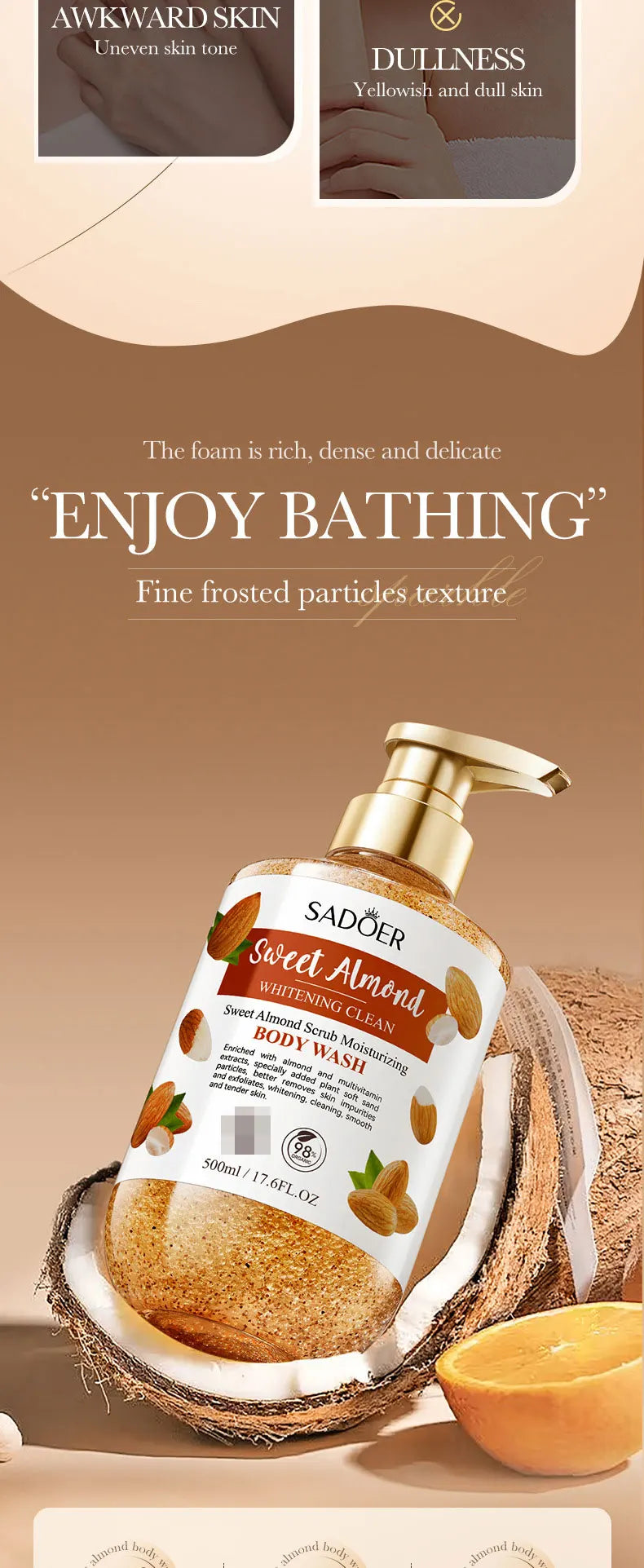 500ml Sweet Almond Scrub Whitening and Cleansing Shower Gel Body Wash Bath and Body Works