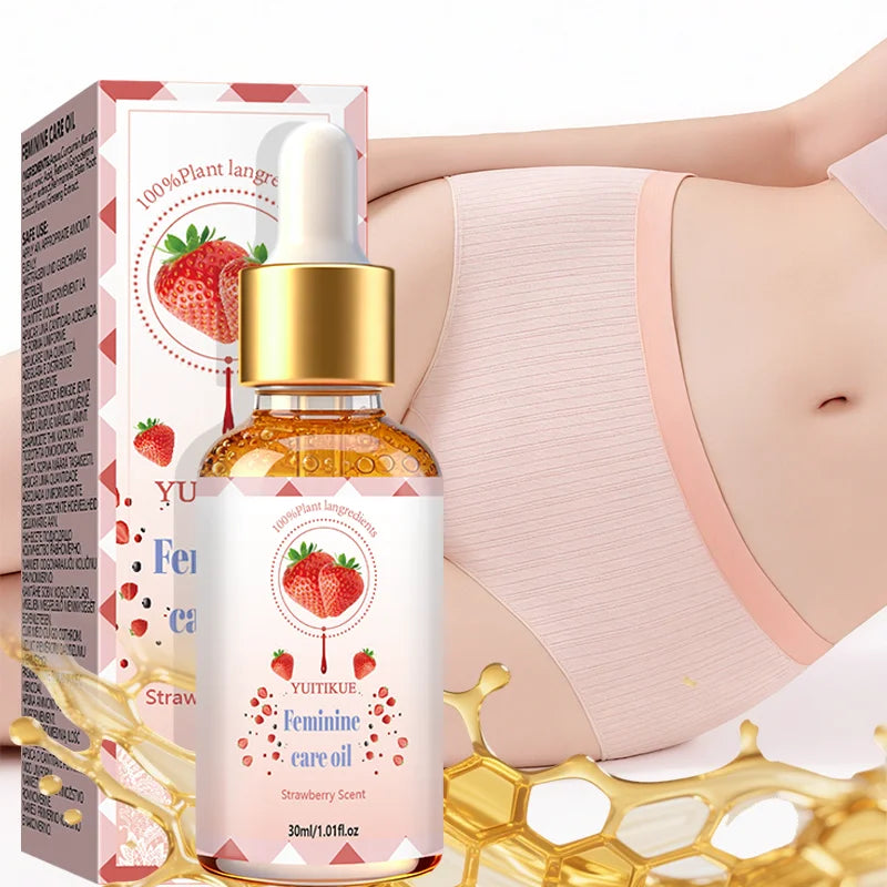 YUITIKUE Strawberry Scent Feminine Care Oil 30ml 100% Natural Plant Extract Gentle Private Area Moisturizing Balancing Body Oil
