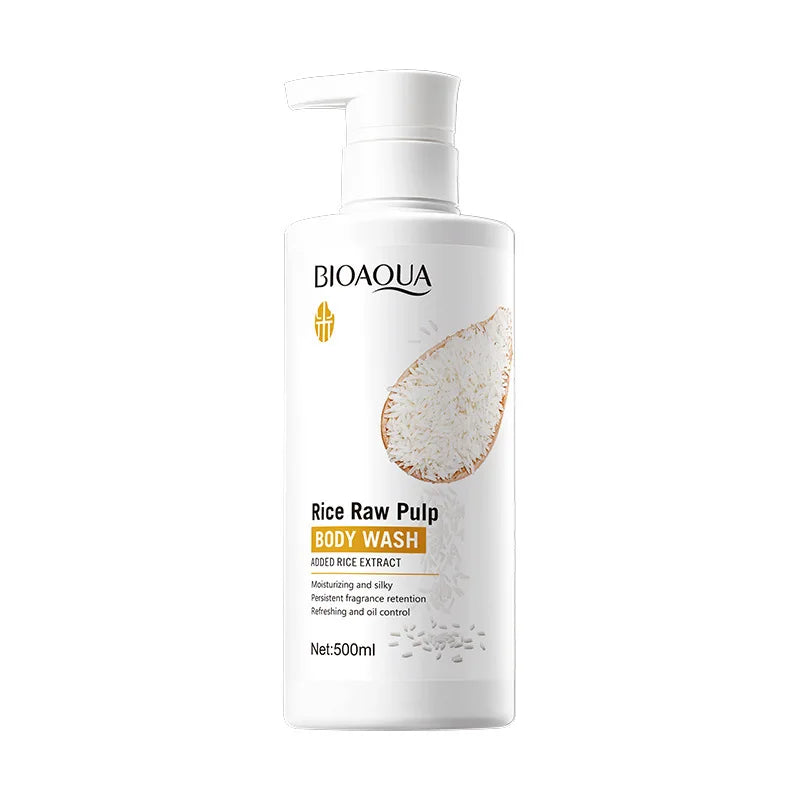 Rice Raw Pulp Body Shower Gel 500ml, Hypoallergenic and Moisturizing, Refreshing Oil Control, Long-Lasting Light Fragrance, Suitable for All Light Beige Skin Types and Sensitive Skin, Easily Removes Oil and Dirt, Daily Nouris