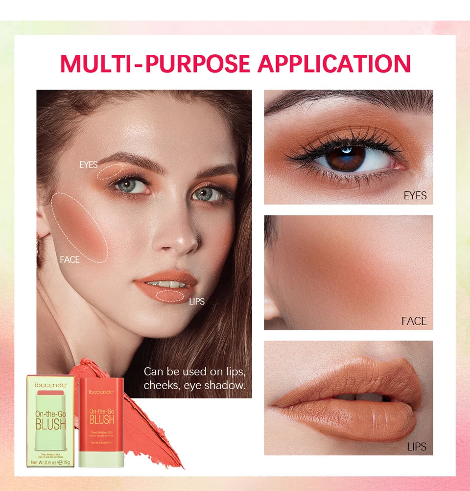 ibcccndc Rotating Blush Cream Tinted Moisture Stick Naturally Long-lasting Moisturizing Waterproof And Non-Removing Orange Blush