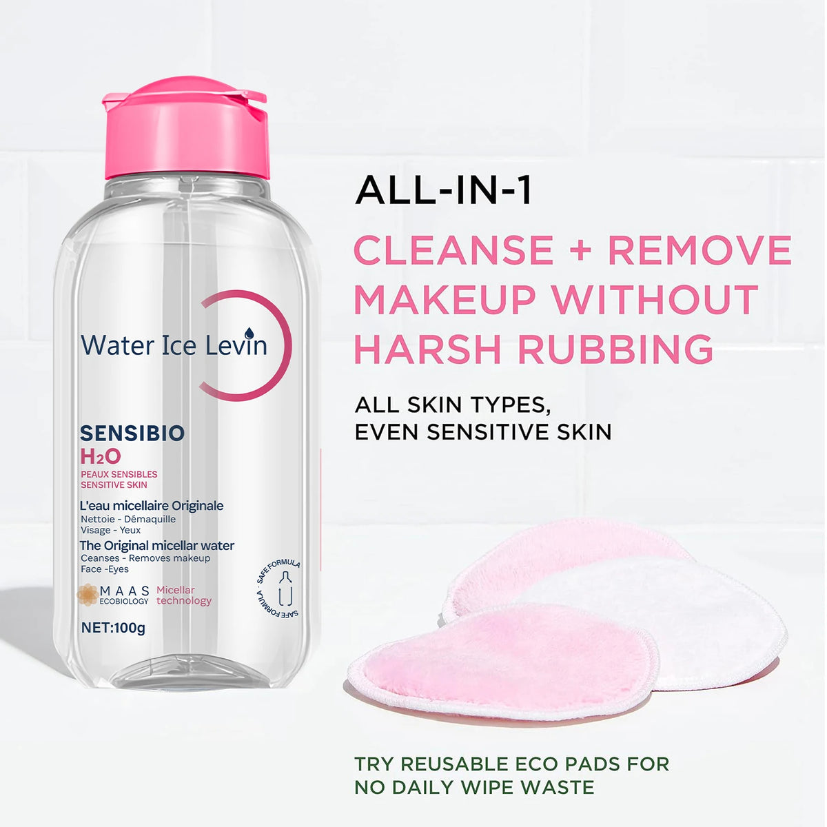 Sensibio H2O The Original Micellar Water for Sensitive Skin，Gently Cleanses, Removes Makeup，Hydrates，with Lactic Acid, Collagen