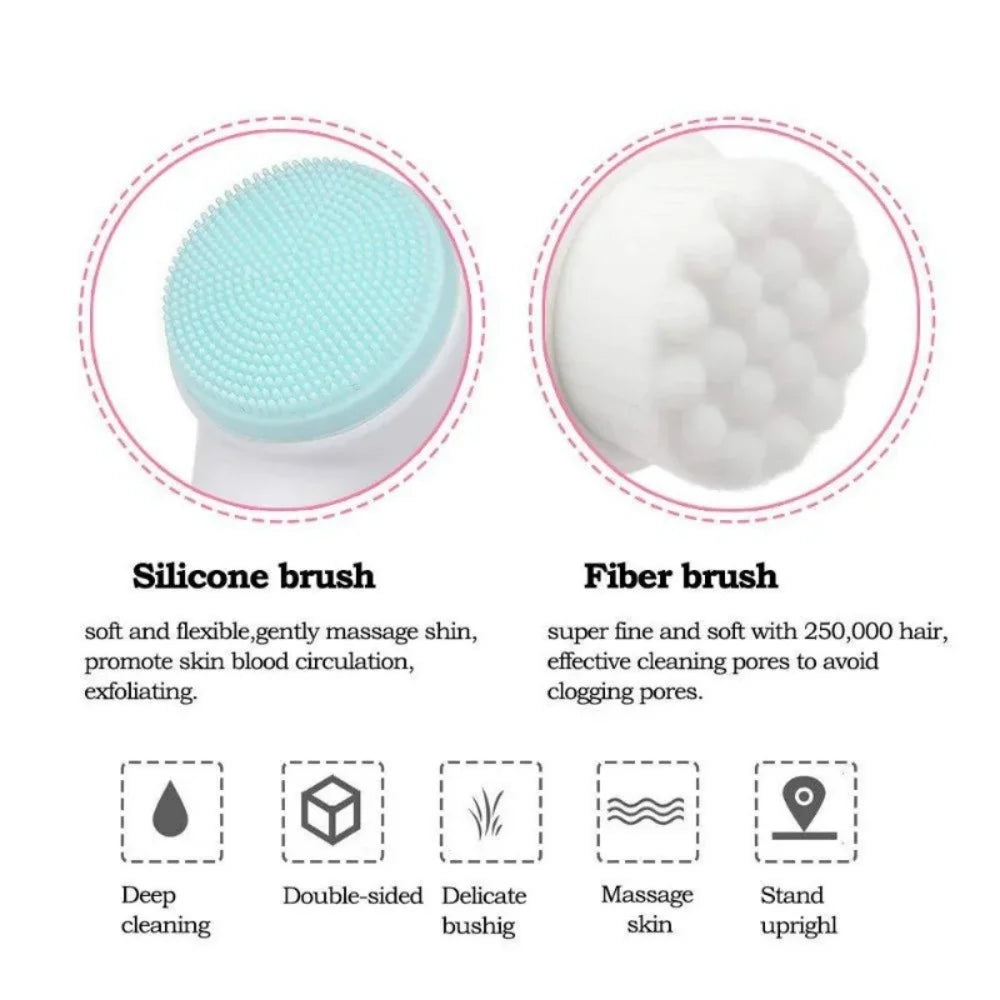3D Double‑Sided Silicone Facial Cleansing Brush Soft Bristles Face Washing Tool Gentle Skin Exfoliator Massager For Pore Clean