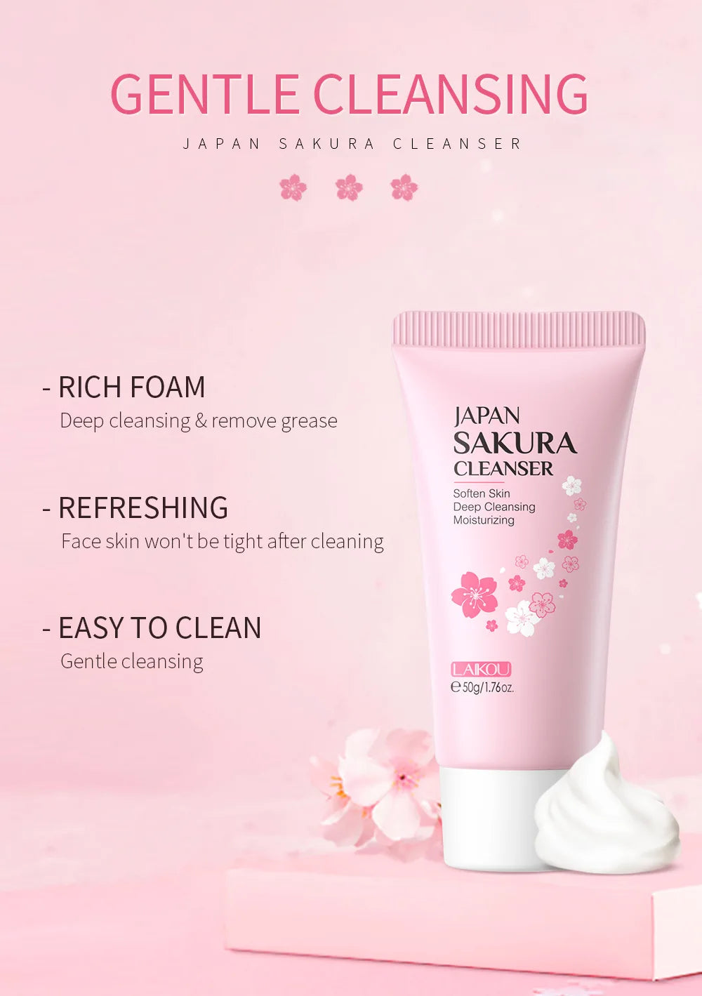 LAIKOU Facial Foaming Face Cleanser Facial Scrub Cleansing Acne Oil Control Blackhead Remover Shrink Pores Skin Care 50g