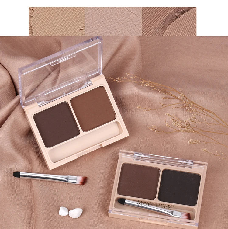 2Color Eyeshadow Powder Makeup Black Brown Coffee Waterproof Eyebrow Powder Eye Shadow Eye Brow Palette with Brush Eyebrow Cream
