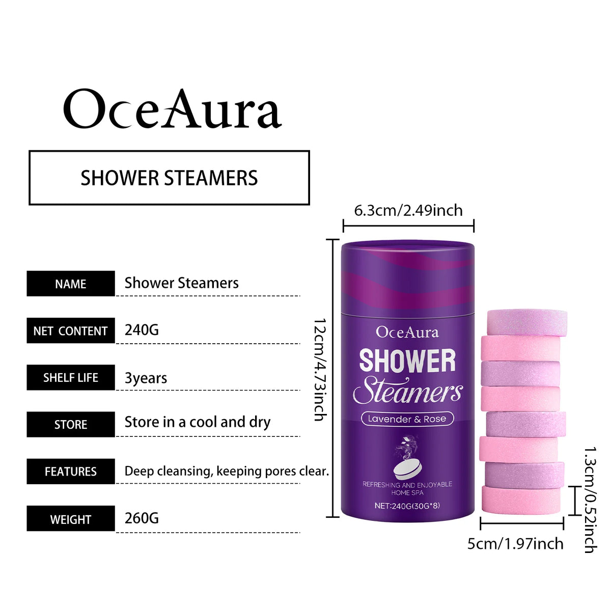OceAura Shower Steamers Aromatherapy Home Spa Lavender Rose Relax Body Mental Relaxation Bath Products Shower Steamers Tablets