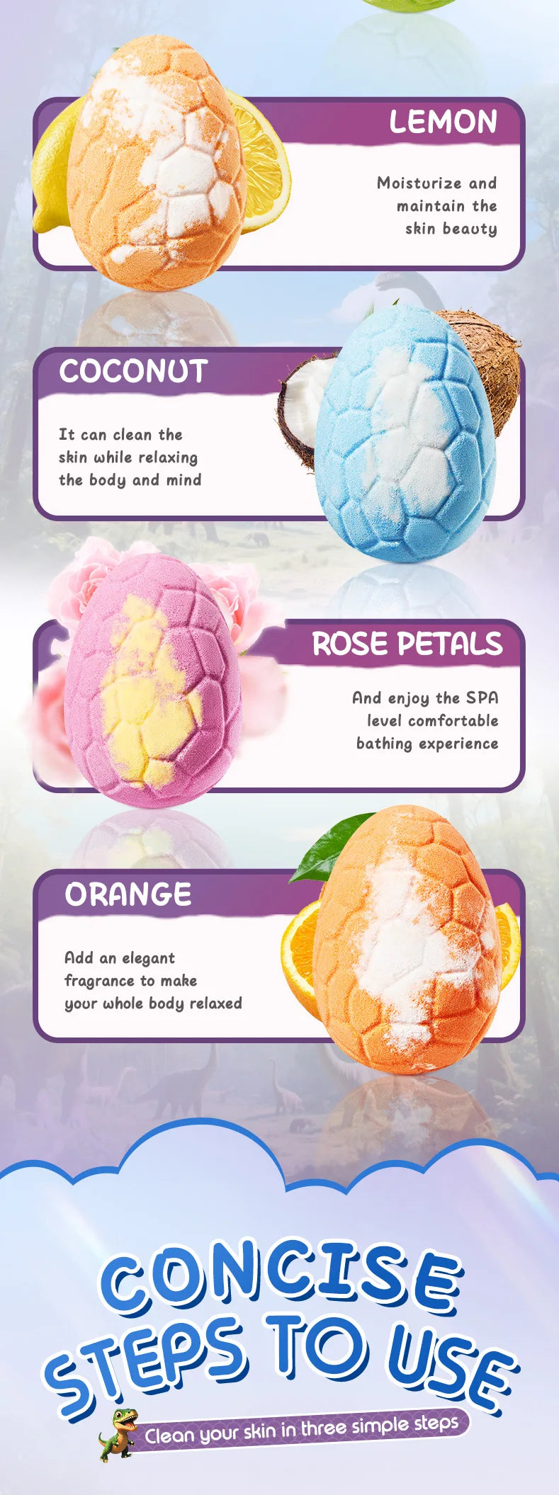 6*100g Dinosaur Egg Bath Salt Ball Essential Oil Bubble Bath Bombs Moisturizing Exfoliating Spa Salts for Shower