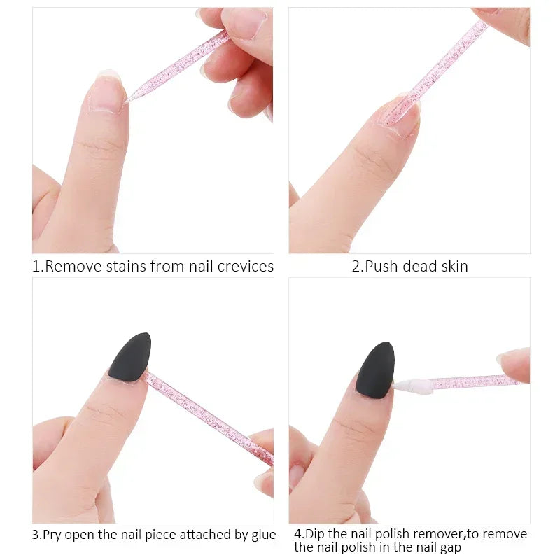 50/100pcs Reusable Double-Ended Cuticle Pusher – Crystal Nail Art Tool for Manicure & Pedicure
