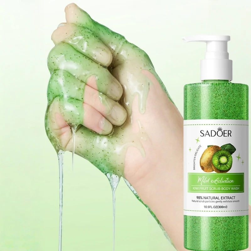 Kiwi Scrub Shower Gel 300ml, Contains Natural Fruit Extracts, Fine Scrub Particles Deeply Cleanse the Skin, Gently Massage to Exfoliate