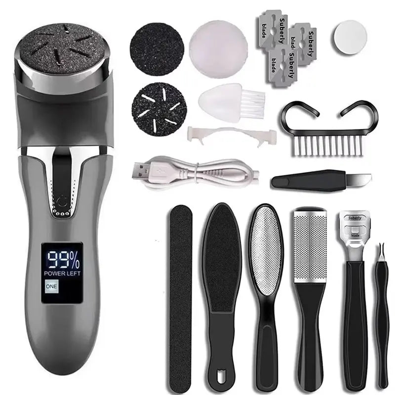 Electric Foot File with Dust Collector, Rechargeable Callus Buffer Tool with LCD Display, USB，Dead Skin Smoother for Heels