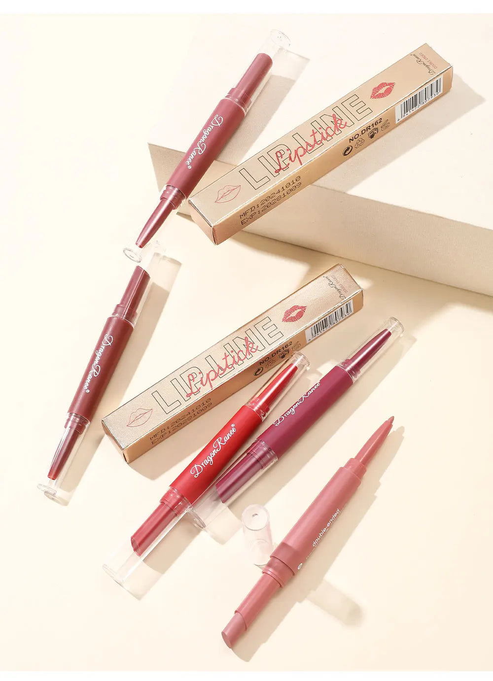 Waterproof Nude Matte Lip Liner Pencil Double Ended Matte Lipstick Lasting Moisturizing Rose Red Lipstick 2 in 1 Lipliner Makeup