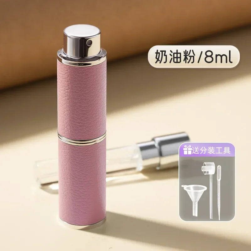 8ML Refillable Perfume Atomizer Highend Leather Mini Cosmetic Containers Rotary PressType Liner Glass Liquid Container косметика