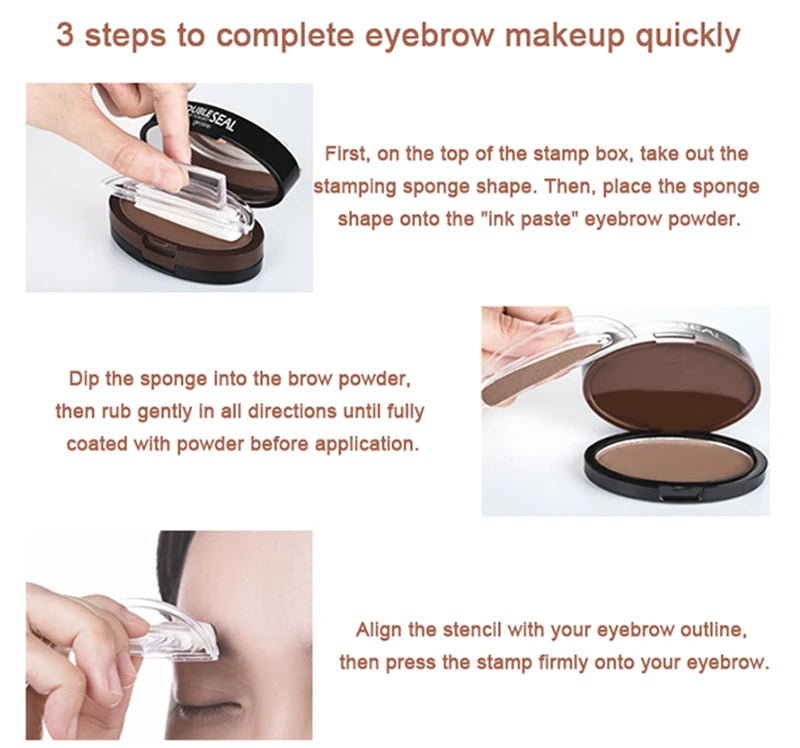 Double Seal Eyebrow Stamp Powder Kit Natural Brow Shaping Stencil Waterproof Long Lasting Brow Enhancer Makeup Tool for Women