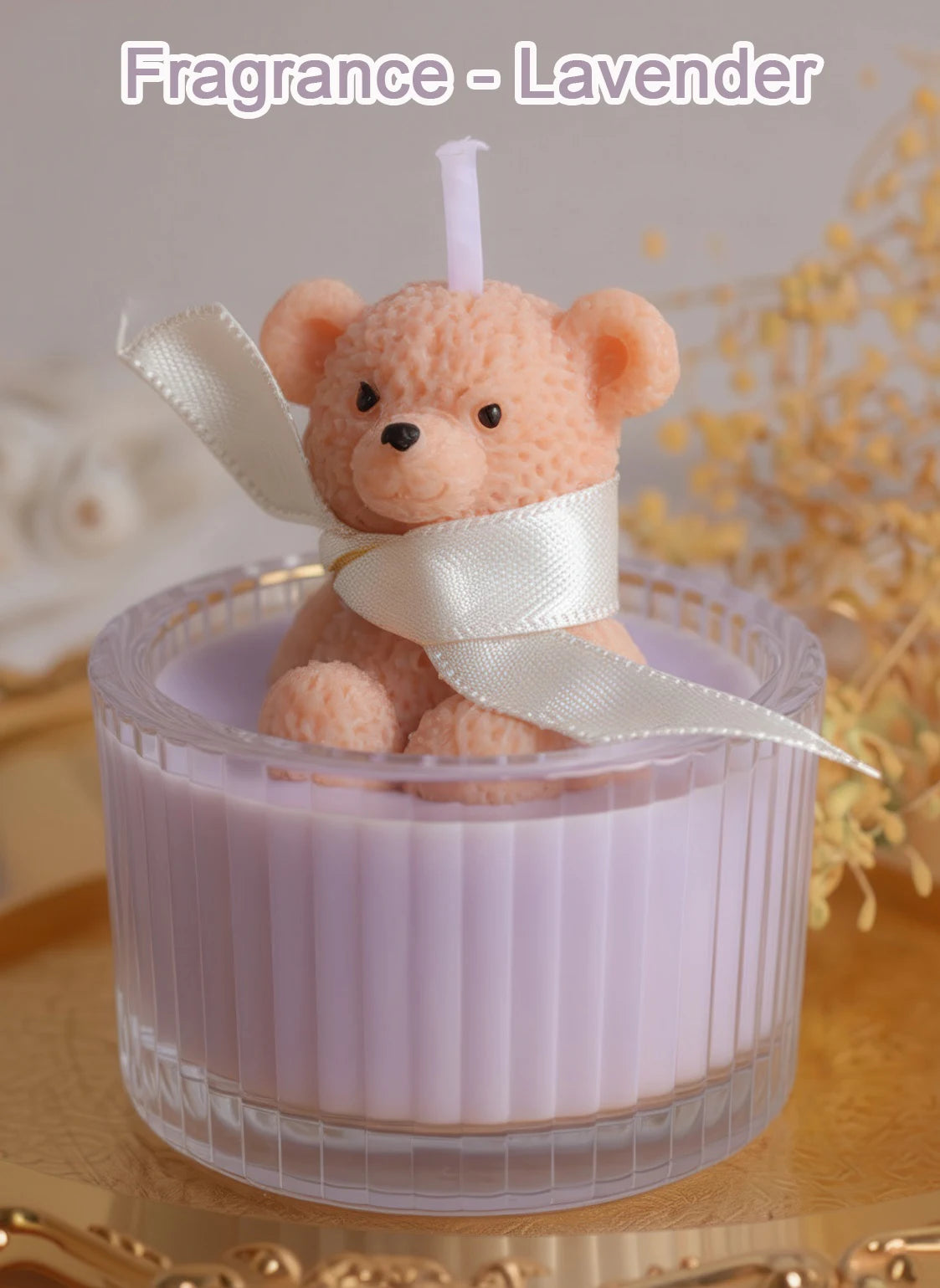 Scented Luxury Teddy Bear Soy Candle in Glass Jar with Ribbon, Creamy Pastel Gifts for Women, Bridal Shower & Holiday Favors