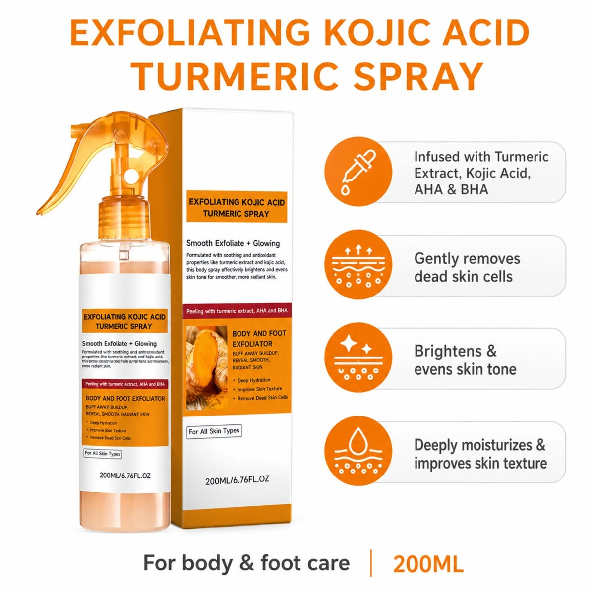 Exfoliating Kojic Acid Turmeric Spray and Serum Skin Care Set Gentle Exfoliation Improve Dull Tone Smooth Brightening Kit