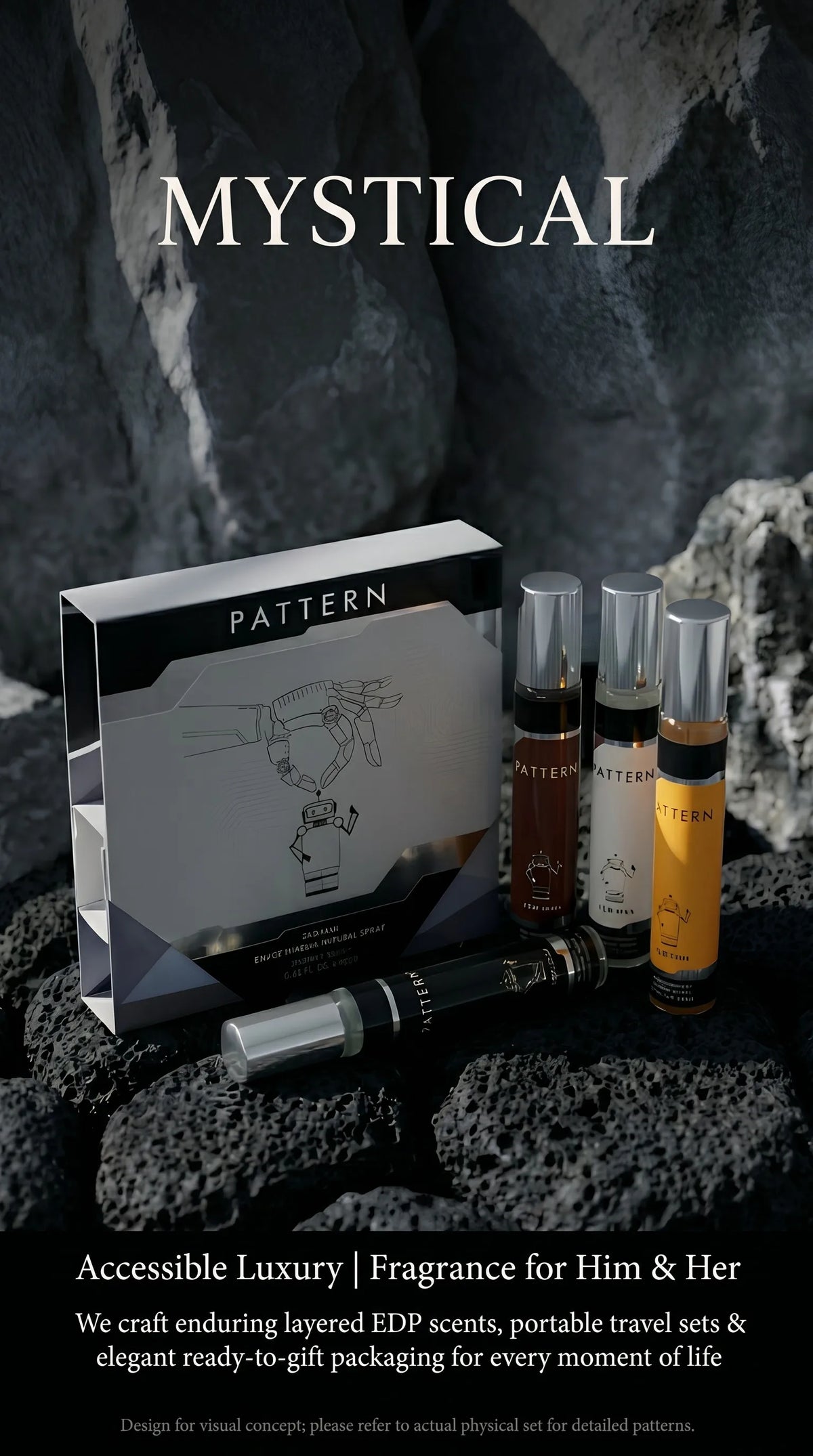 MYSTICAL Cyber-Bot 4pcs Men's Cologne Set, Long Lasting EDP Fragrance Kit for Gaming, Office & Night Out, Futuristic Woody, Aquatic & Fougere Scents, 0.68oz X 4 Travel Size, Urban Grooming Gift for Him, Techwear Inspired Desi