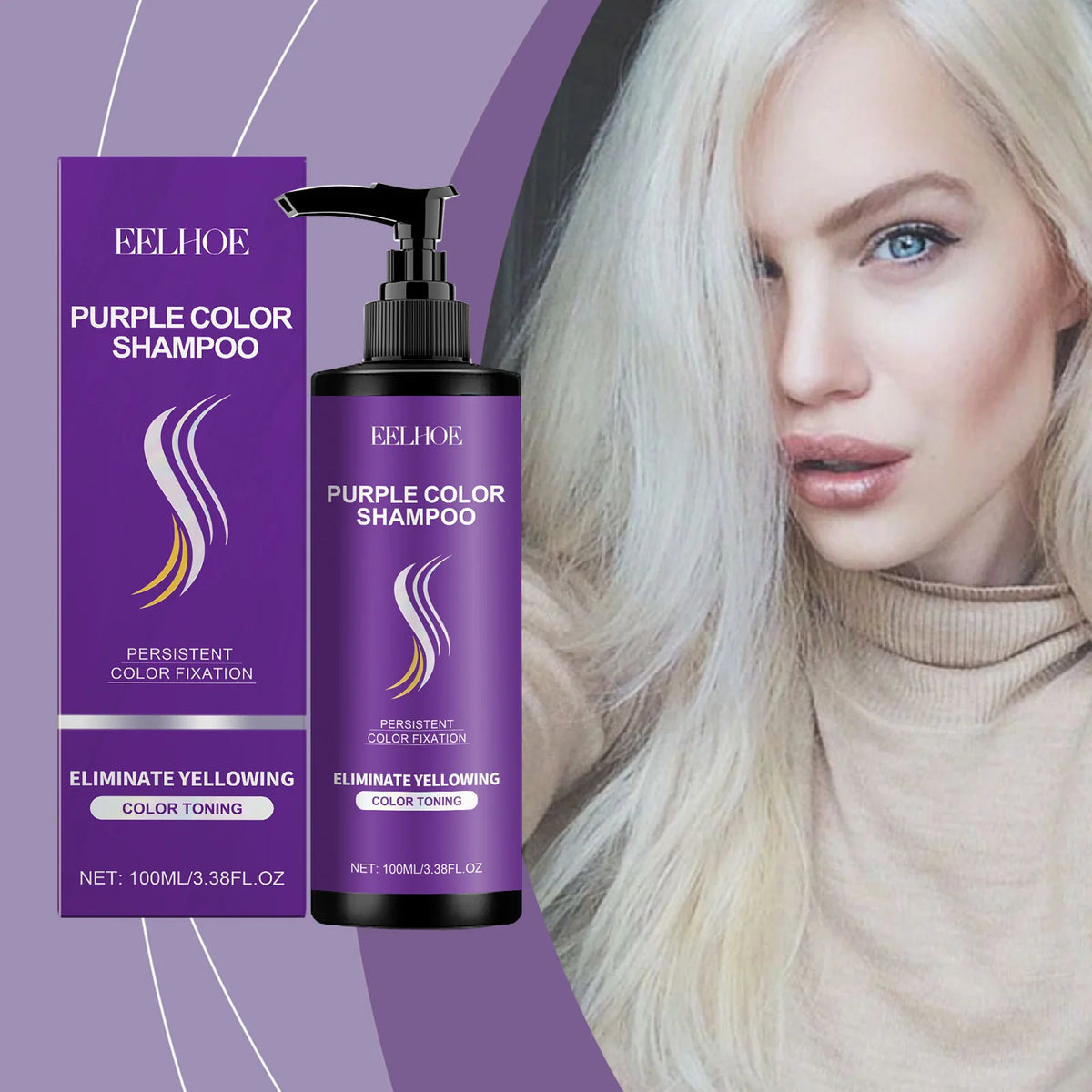 EELHOE Purple Shampoo for Blonde Hair Color Fix Fading Yellow Remedy for Gray Hair Cover After Professional Hair Bleach Shampoo