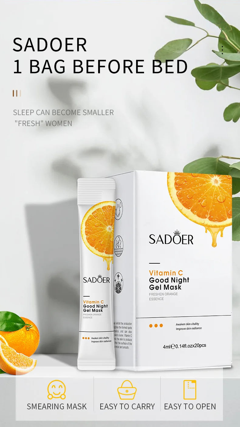 30pcs SADOER Vitamin C Sleeping Facial Masks Face skincare Moisturizing Whitening Anti Wrinkle Hydrating Face Mask Skin Care