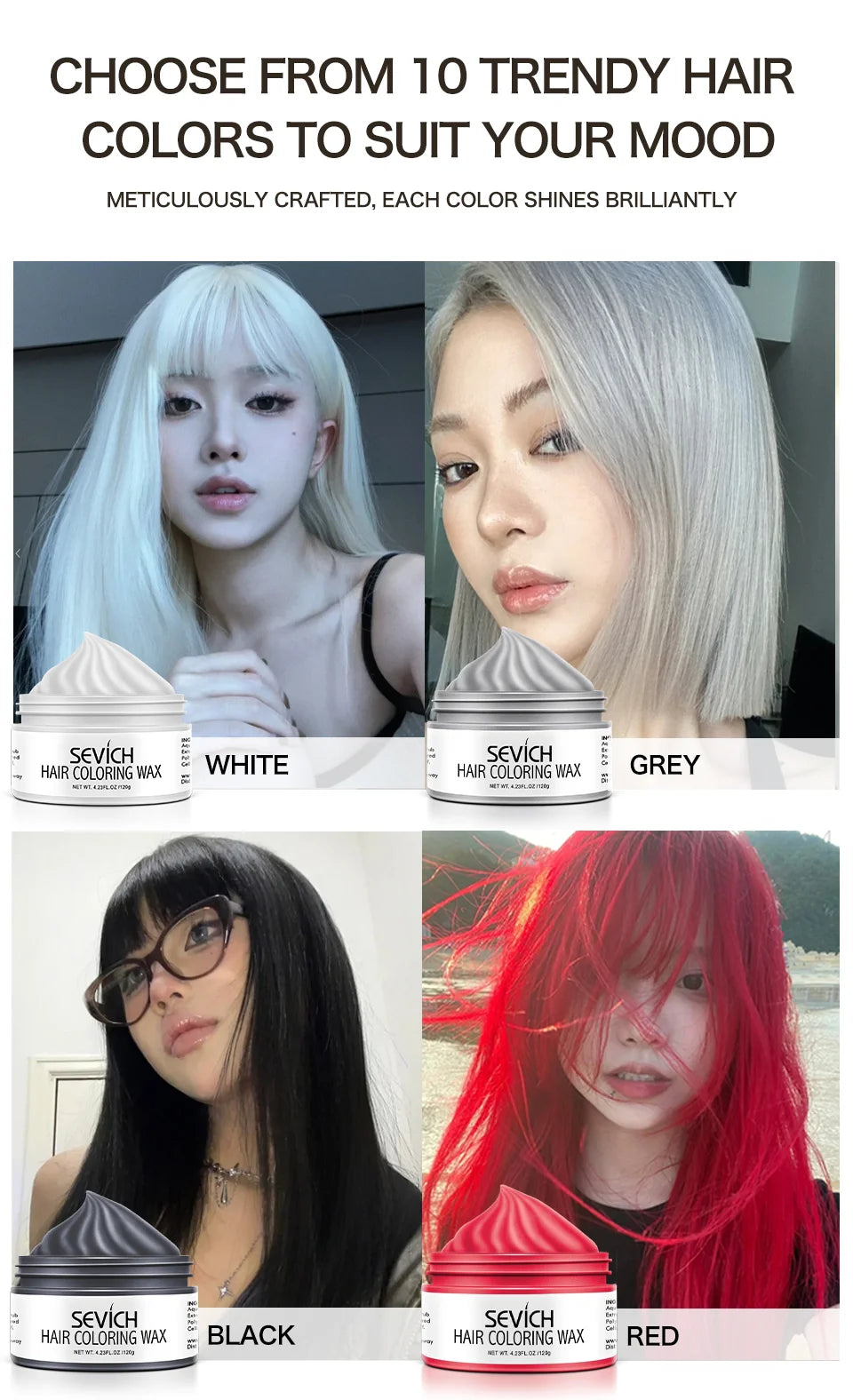 SEVICH 120g Hair Colour Wax Easy To Wash DIY Hairs Dyed Mud Dye for Eyebrow Beards Coloring Styling Temporary Hair Colour Cream
