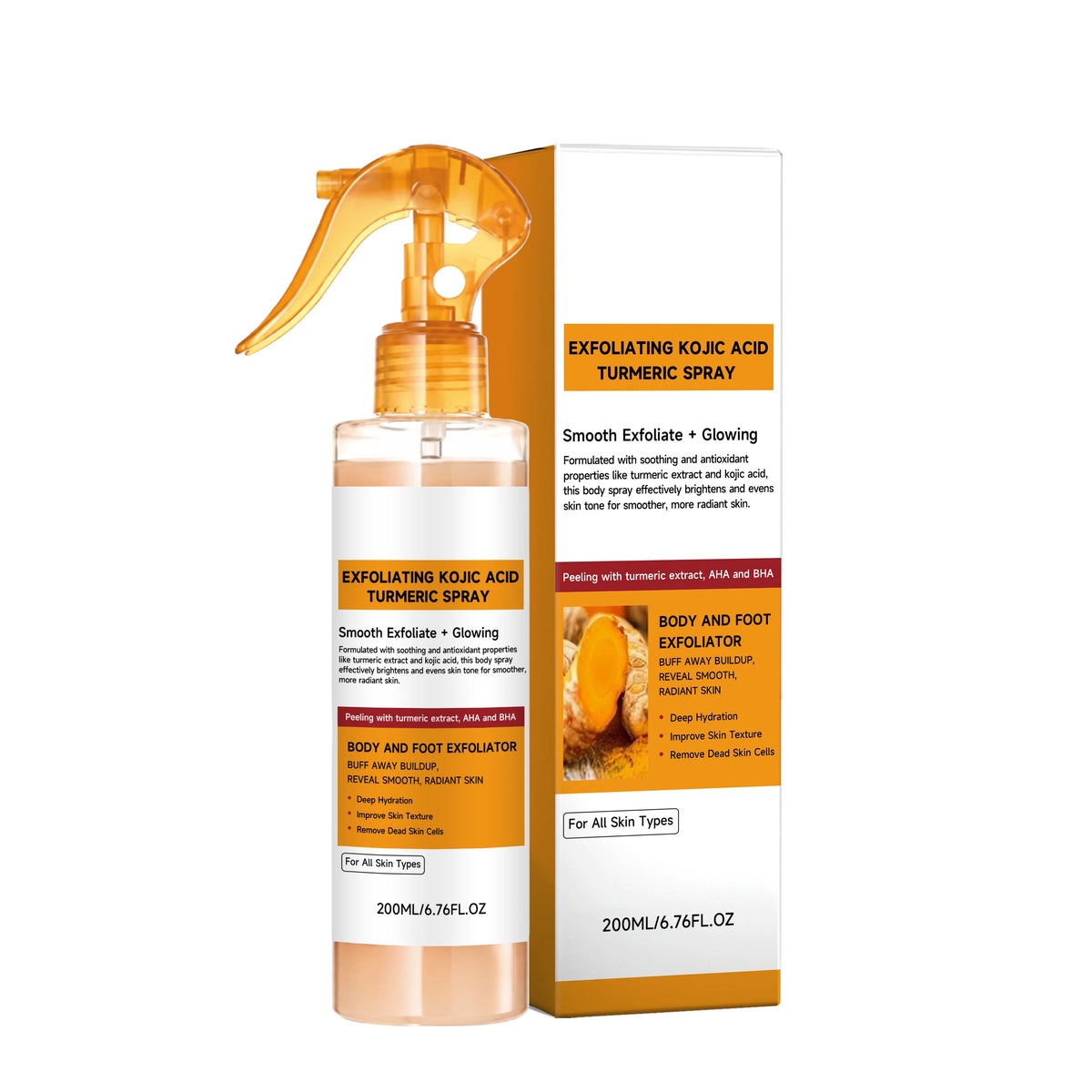 Exfoliating Kojic Acid Turmeric Spray and Serum Skin Care Set Gentle Exfoliation Improve Dull Tone Smooth Brightening Kit