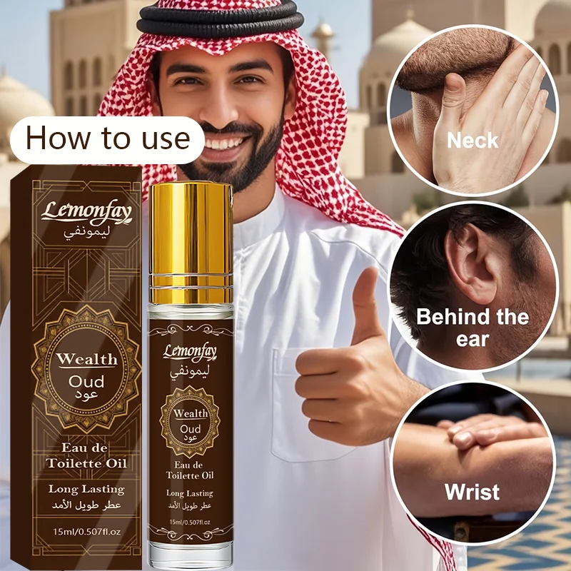 LEMONFAY Wealth Oud Roll On Perfume Oil 15ml Arabic Oud Scent Long Lasting Portable Travel Unisex Fragrance Oil