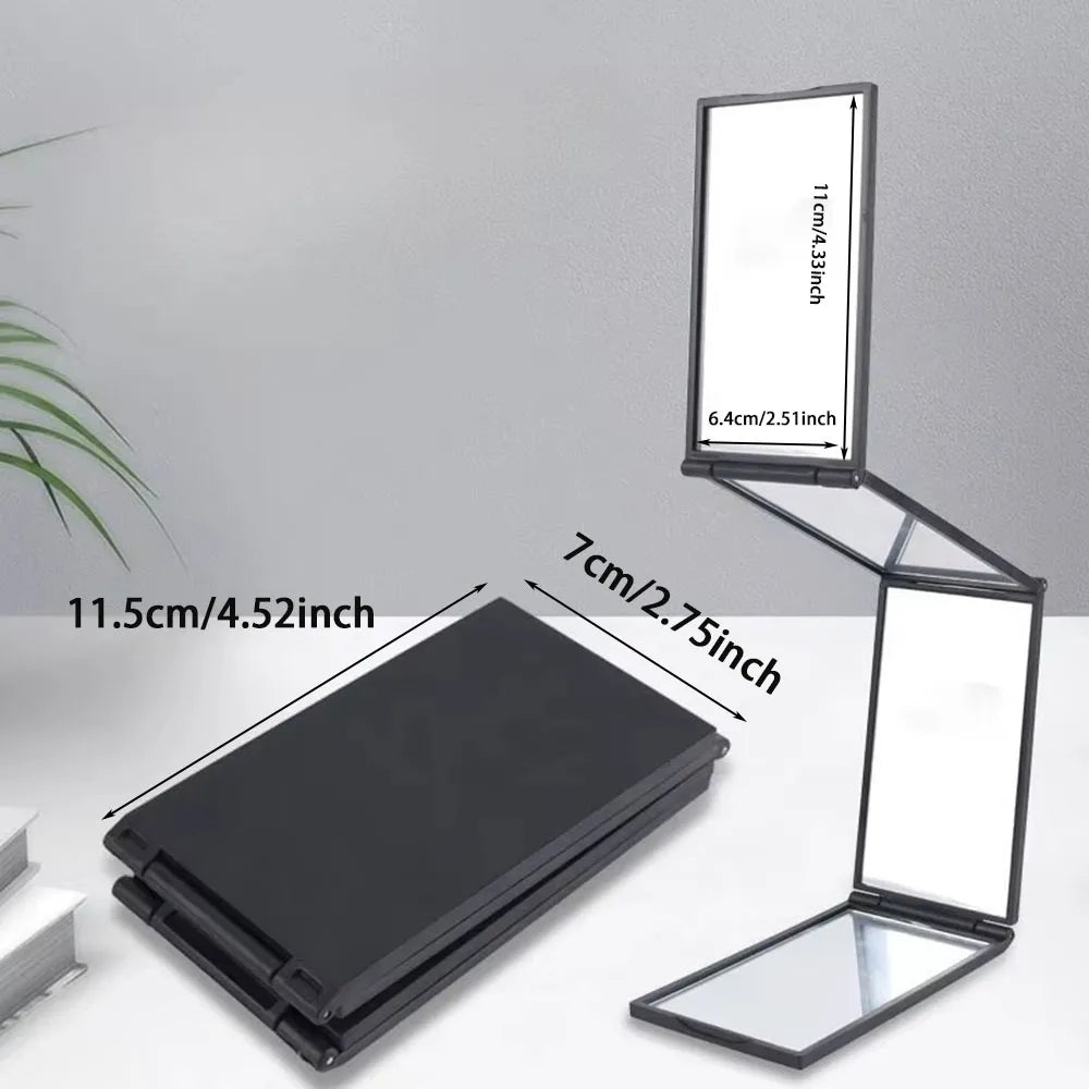 4-Way 360° Foldable Makeup Mirror, Portable Handheld Desktop Stand For Self Hair Cutting & Grooming