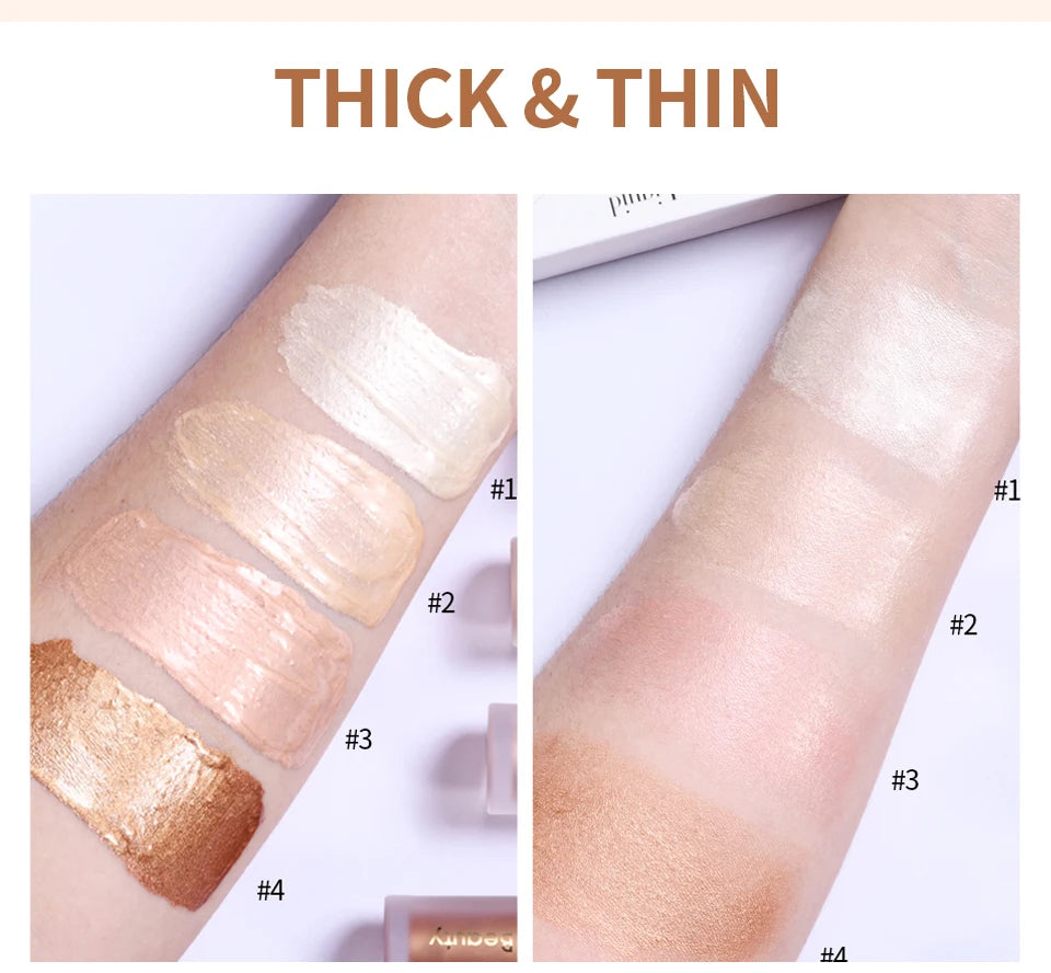4Color Face Liquid Highlighter Bronzer Contouring Highlight Fluid Makeup Face Shimmer Shine High Lighter Iluminador Maquillaje